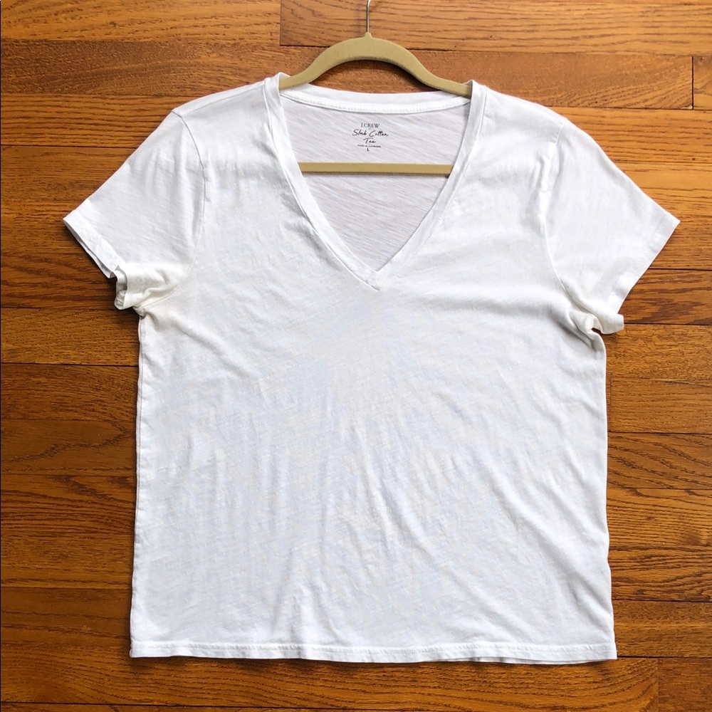 J. Crew Slub White Cotton V-neck Tee Shirt Size L